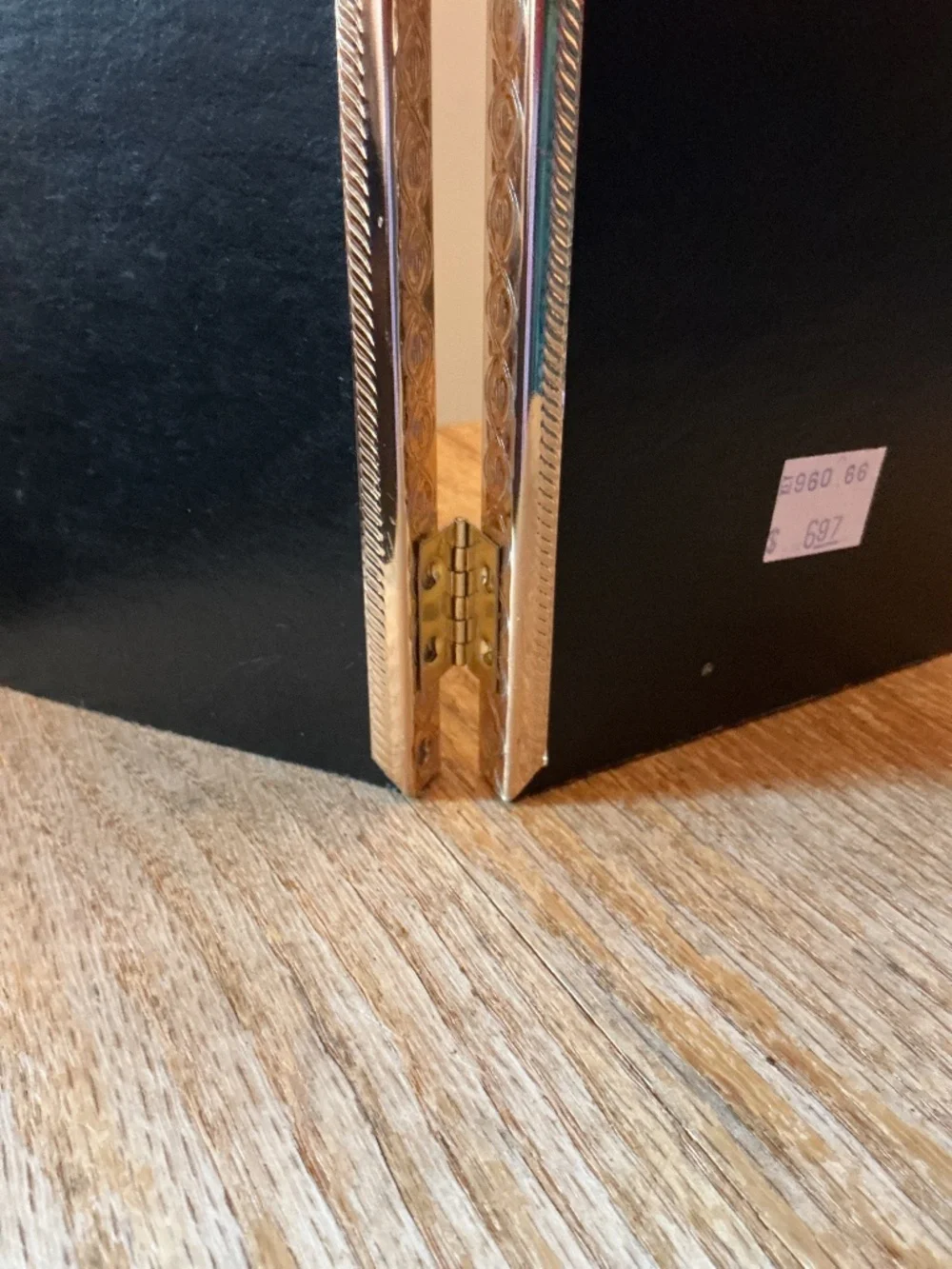 Vintage Goldtone (5x7) Trifold Hinged Metal Picture Photo Frame Tabletop